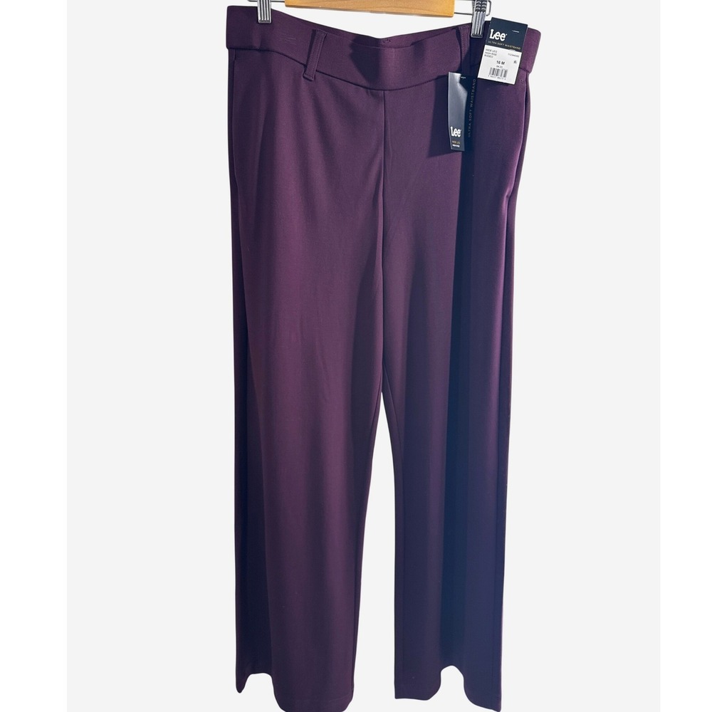 Lee Ultra Soft Waistband Wide Leg High Rise Pants Purple WIne Plum 16M 112344085